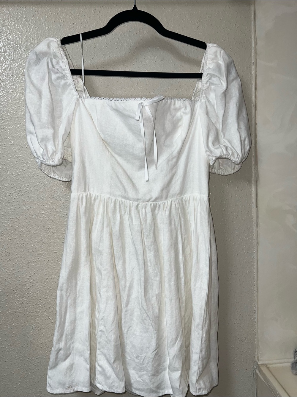 Reformation White Puff-Sleeve Linen Mini Dress